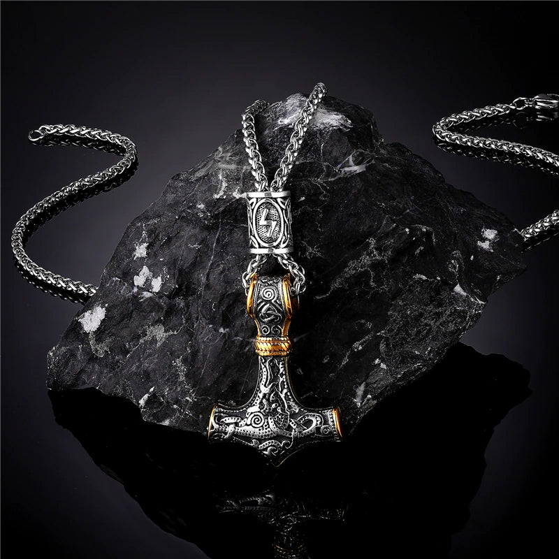 Thompson Luxury Nordischer Viking „Thor“ Hammer (Mjolnir) skandinavische Runen Halskette