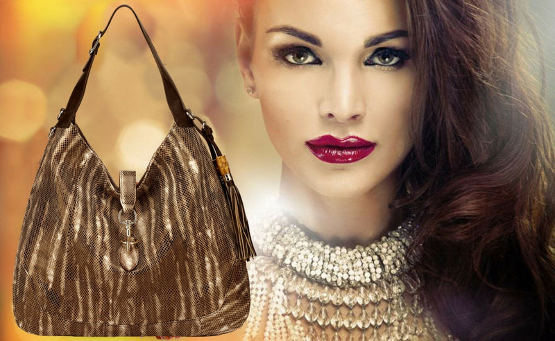 Thompson Luxury Bags "Karla" Schulter-Hobo-Bag Leder Snake-Prägung