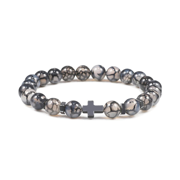 Thompson Luxury Glas-Perlenarmband mit Kreuz “Larry”