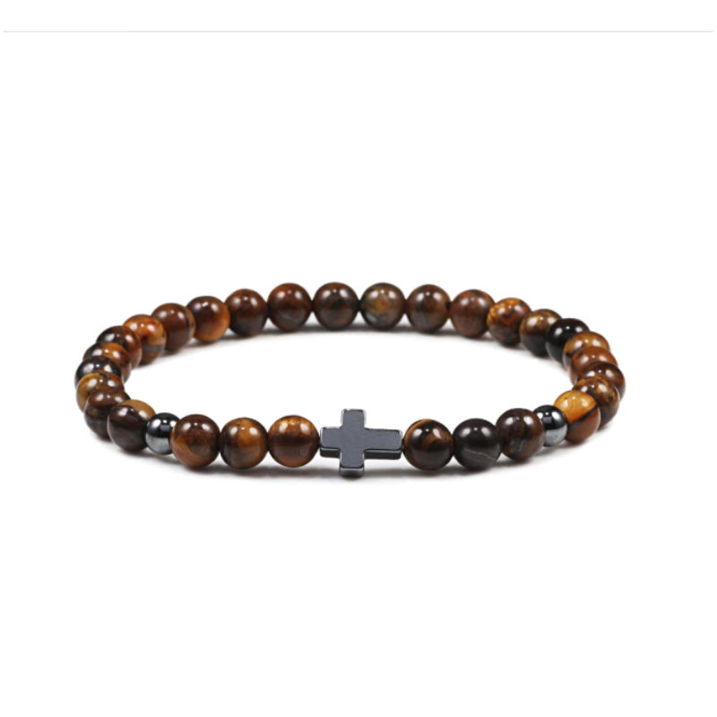 Thompson Luxury Stein-Perlenarmband mit Kreuz “Mike”